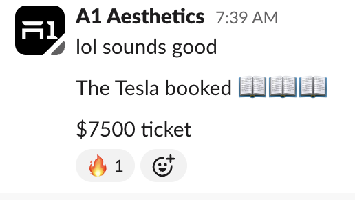 A1 Aesthetics, $7,500 Tesla booking